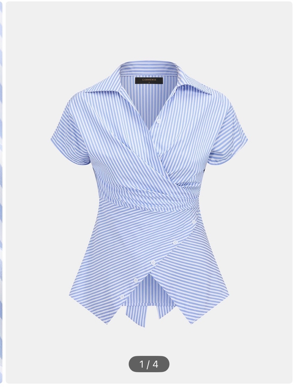 Commense Striped Wrap Blouse - Blue